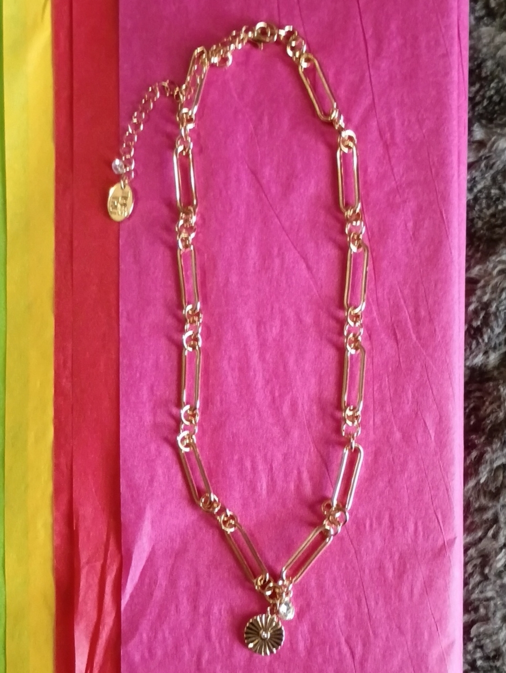Time and Tru Gold-Tone Link Necklace with Sunburst Pendant